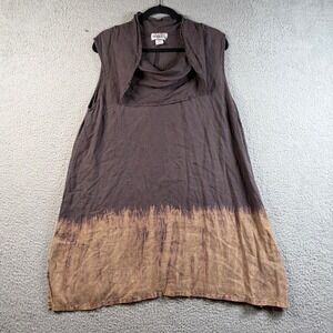 Vintage Camille & Co Linen Tunic Dress M Brown Dip Dye Cowl Neck Lagenlook Boho